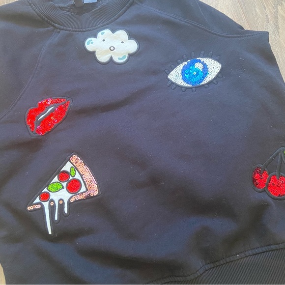 H&M Divided Black Sequin Patch Sweatshirt Size Small - Picture 12 of 12